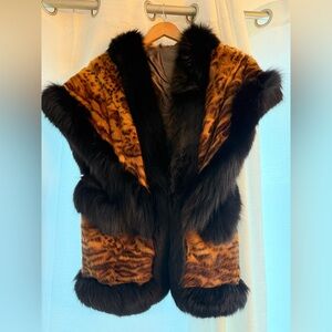 FABULOUS LEOPARD DYED MINK VEST WITH BLACK FOR TRIM